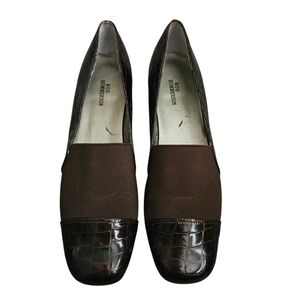Ros Hommerson Brown Croc Embossed‎ Patent Leather Heeled Loafer Sz 9